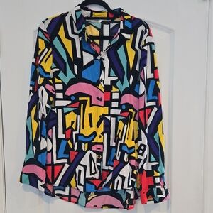 Big Dart Vibrant Abstract Print Button Down Shirt. Size 14. Like New  Condition.
